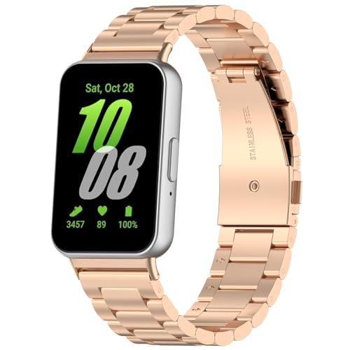DKEnjoy Stainless Steel Replacement Wristband Accessory Wristband Watch Strap Compatible for Samsung Galaxy Fit 3 SM-R390 Bands (Rose Gold)