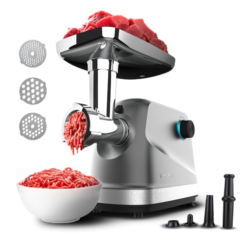 Cecotec Hachoir à Viande Crusher 1400, 1360W de Puissance, Hache, Tranche et Coupe, 3 Plaques de Coupe, 1 Lame en Acier Inoxydable, 1,5 kg de Viande par...