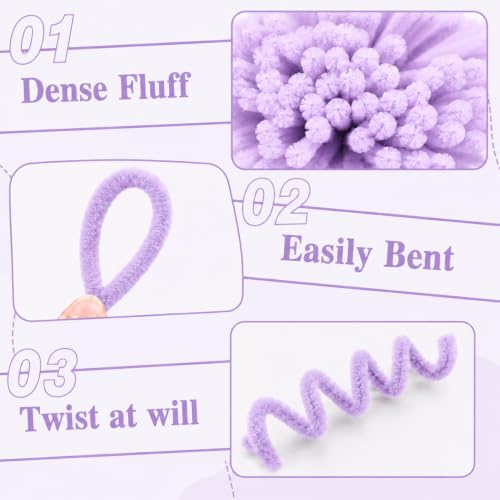 Image of YUNAMI 100 Pcs Pink Pipe Cleaners for DIY Craft Flowers - Fuzzy Chenille Stems & Fluffy Sticks for Arts & Crafts, Creative School Projects, Kids Craft Supplies, Home & Party Decor (Irish Purple, 100)