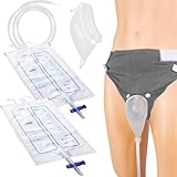 Wearable Urinal Bag with Reusable Silicone Catheter (2000ml & 1000ml), Portable External Urine Collector Comfortable & Discreet, Elderly Men Grey