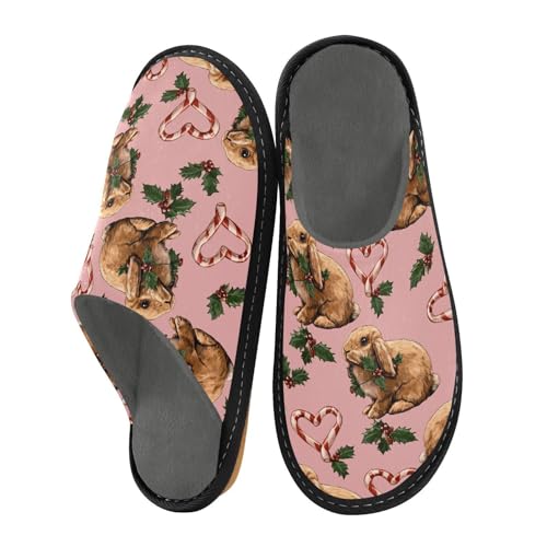 Slippers for Women Rabbit Candy Pattern Soft Winter Warm Shoes Indoor Outdoor Non-Slip House Travel Slippers