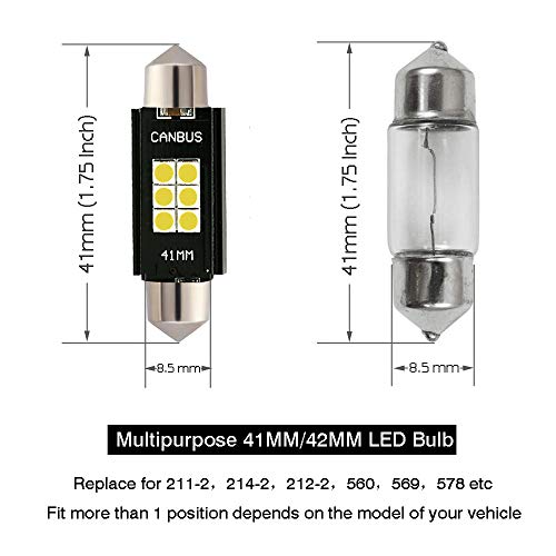 iBrightstar 9-30V Extremely Bright 211-2 212-2 578 Festoon LED Bulbs Error Free 1.61" 41mm for Interior Map Dome Lights and License Plate Courtesy Lights, Xenon White by iBrightstar - Image 5