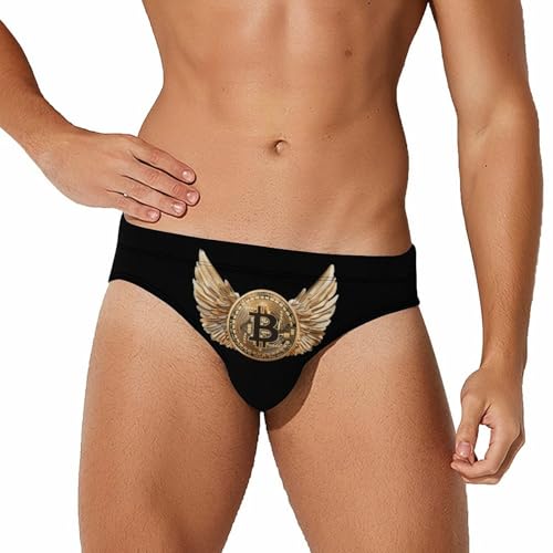 Bitcoin with Wings Mens Swim Briefs Quick Dry Swimming Trunks Training Swimsuit Low Rise Swimwear