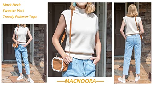 Image of Womens Sleeveless Sweater Vest Turtleneck Ribbed Knit Tank Tops Basic Slim Fit Top