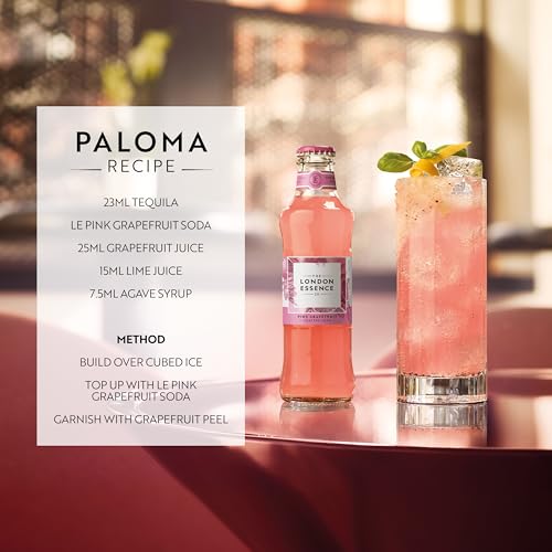 The London Essence Co. Pink Grapefruit Soda, Premium Cocktail Mixer, 200ml, Pack of 24 bottles, No Artificial Colours Preservatives or flavours, Low Calorie