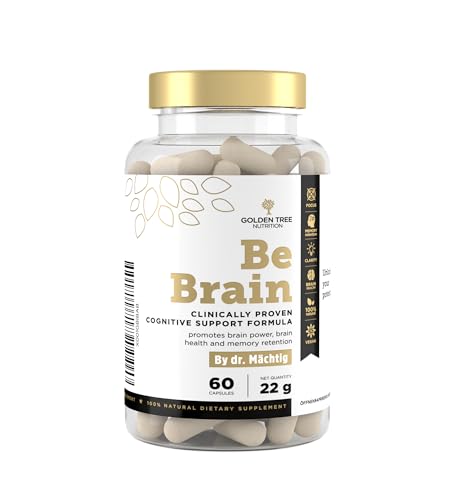 Golden Tree Be Brain – Complejo con Bacopa monnieri, Ginseng, Ginkgo biloba, Vitamina B3 & Vitamina B5, Biotina, Yodo, Zinc & Magnesio – 60 cápsulas veganas