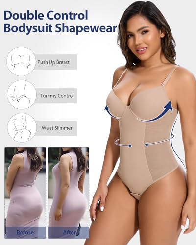 SHAPERIN Shapewear Bodysuit for Women Built in Bra Tummy Control Body Suit Backless Thong Low Back Body Shaper4
