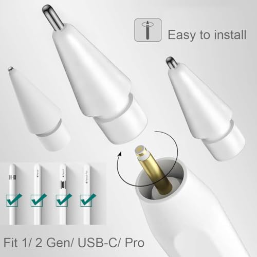 Image of Set of 6 Tips for Apple Pencil, Upgraded No Wear Out Metal Pencil Pro Tips for Apple Pencil 1st / 2nd Gen /USB-C iPencil Tip