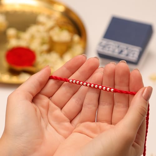 Image of ZAVYA 925 Sterling Silver Cubic Zirconia Classic Rhodium Plated Silver Rakhi | Rakhi for Brother-Happy Rakshabandhan | With Certificate of Authenticity and 925 Hallmark