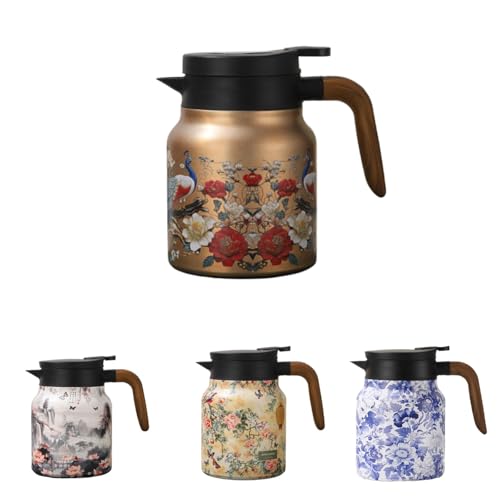 HeFZiYMOZaDP Tetera con diseño floral vintage con infusor, termo de té con colador, termo de acero inoxidable con tapa, para bebidas calientes