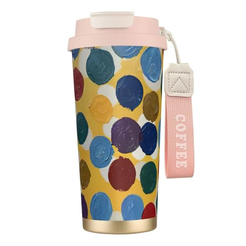 ERSDWRE Twister - Vaso de café aislado con estampado de lunares, taza de viaje con pajita, tazas de café al vacío, botella de agua para oficina