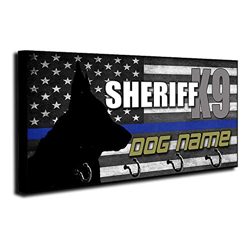Brotherhood Thin Blue Line American Flag Personalized Sheriff K9 Dog Name Key Holder Organizer Wall Mount Rack for Holders The Home Keys Ring Decorative Hangers Decor Hook Hanger