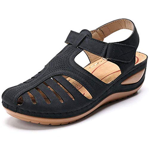 Vimisaoi Womens Comfortable Hook and Loop Summer Athletic Flat Sandals Wedges Walking Shoes