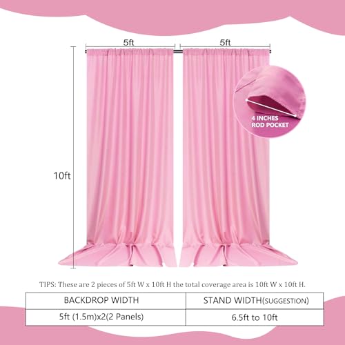 Image of 2 Panels Pink Backdrop Curtain, 10 x 10 Feet Polyester Background Curtains for Parties, Weddings, Baby Showers, Halloween, Christmas, Birthday Party Photoshoot Backdrop Curtains Decorations
