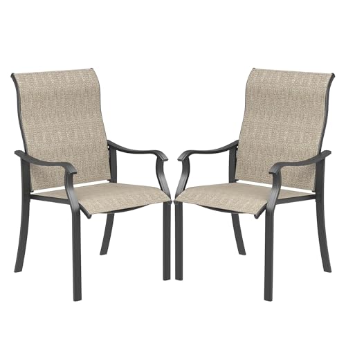 Amopatio Gartenstühle 2er Set, Hochlehner Stuhl mit Armlehne, Gartenstuhl Metall, Stuhl mit Armlehne, Stühle Wetterfest, Terrassenstühle, Gartensessel für Garten, Terrasse, Balkon, Braun