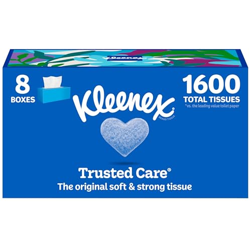 Kleenex Trusted Care Facial Tissues, 8 Flat Boxes, 200 Tissues per Box, 2-Ply, Packaging May Vary