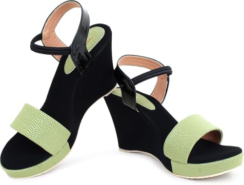 Image of Action Women's Suede Wedge Sandals| Black and Mint| Ankle Strap| Heel Aqua