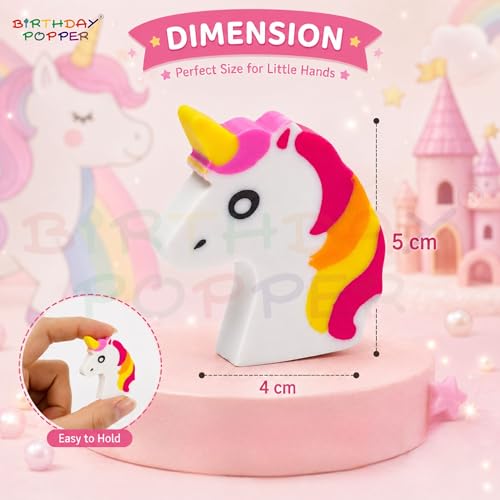 Image of Birthday Popper 45 Pcs Unicorn Shaped Erasers for Kids as Birthday Return Gift - 8mm Thick 3D Pencil Erasers for Boys & Girls - Classroom Rewards, Fun Stationery Gift, School Supplies