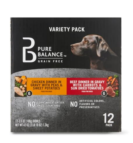 Pure~ Balance Grain Free Chicken Dinner in Gravy & Beef Dinner in Gravy Wet Dog Food Variety Pack 3.5 oz 12 Count