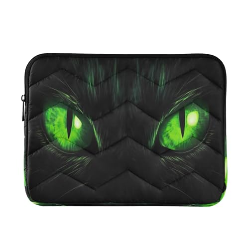Funda para portátil 13-14 pulgadas con diseño de gato verde miniatura 1