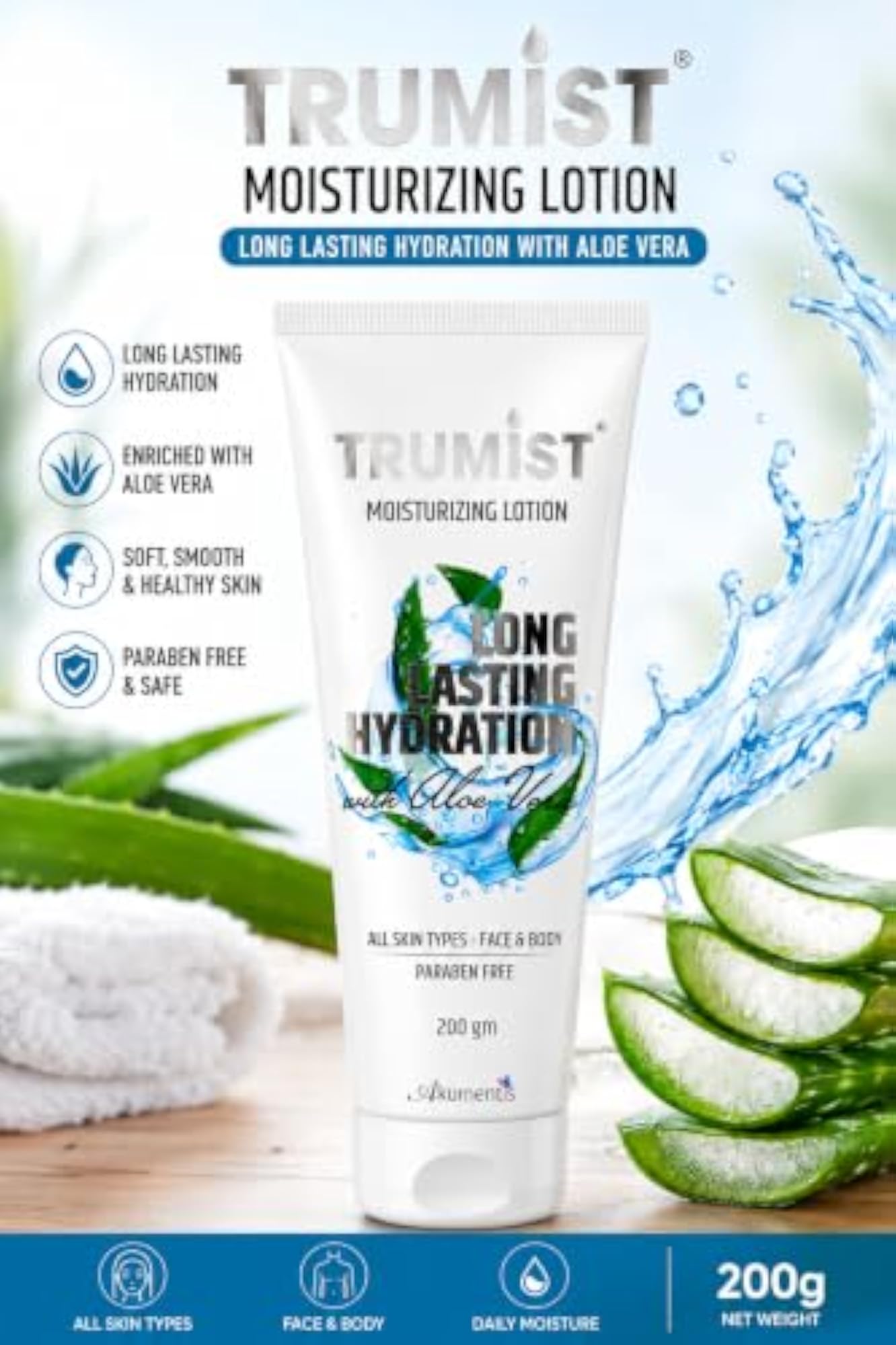 TRUMIST Moisturizing Lotion with Aloe Vera, 200 gm