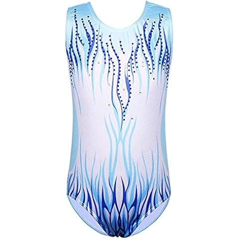 XFGIRLS Gymnastics Leotards Gradient Color Sleeveless Shiny Athletic Ballet Dance Leotards for Girls White Blue 8A Cover