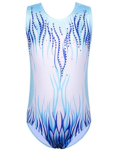 Justaucorps de gymnastique sans manches brillant dégradé de couleur pour filles Blanc/bleu 8A Cover