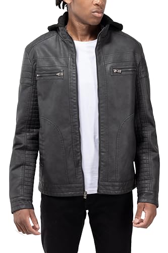 Image of X-Ray Men's Slim Fit Faux-Leather Moto Jacket with Removable Hood