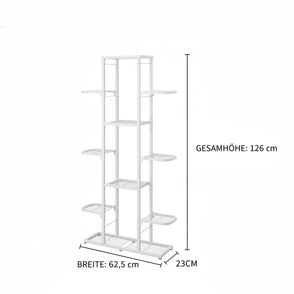Garvee Pflanzenregal Metall Weiß 7 Ebenen, 126cm Hoher Stabiler Blumenständer für Innen & Außen, Wetterfest & Rostfrei, Einfache Montage Blumentreppe Mehrstöckig für Wohnzimmer Balkon Garten Deko