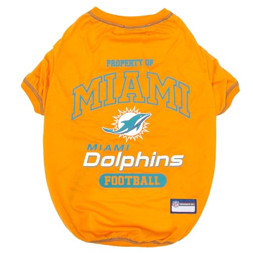 Image of NFL Miami Dolphins Dog T-Shirt for Pets, Size Medium. Officially Licensed Pet Shirt with Team Logo, Soft Stretchable Comfort Fit Apparel for Dogs & Cats