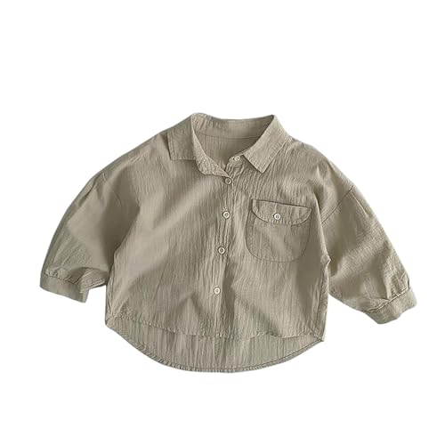 Toddler Kids Cotton Soft Button Down Shirts Boys Girls Collared Long Sleeve Dress Shirts School Uniform Loose Casual Outfits
