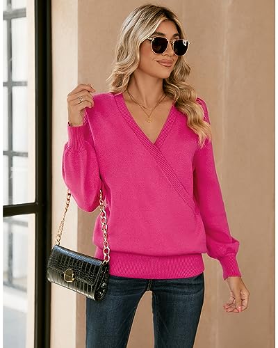 Image of LookbookStore Women's Knit Long Sleeve Faux Wrap Surplice V Neck Sweater Top