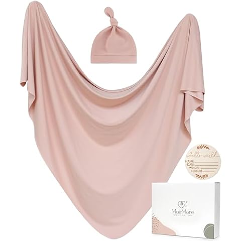 MairMore Baby Swaddle Receiving Blankets with Matching Beanie Set Newborn Nursery Swaddle Wrap for Baby Girls and Boys (Pink) Cover