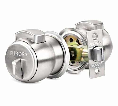 Image of Europa Feather Touch Press Button Cylindrical Lock | Stainless Steel Bathroom Door Lock | Keyless Inside Operation | Durable Silver Finish | Smooth Push Button Mechanism