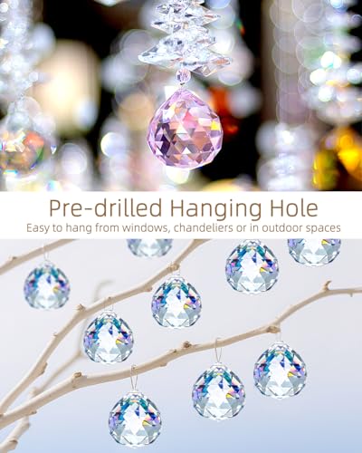10 Stück Kristalle zum Aufhängen, 30mm Kristallkugel, Kristall Prisma aus Glas, Sonnenfänger Kristall, Hängende Kristalle Prismen für Fenster, Kronleuchter Anhänger, Geschenk, Weihnachten, Clear