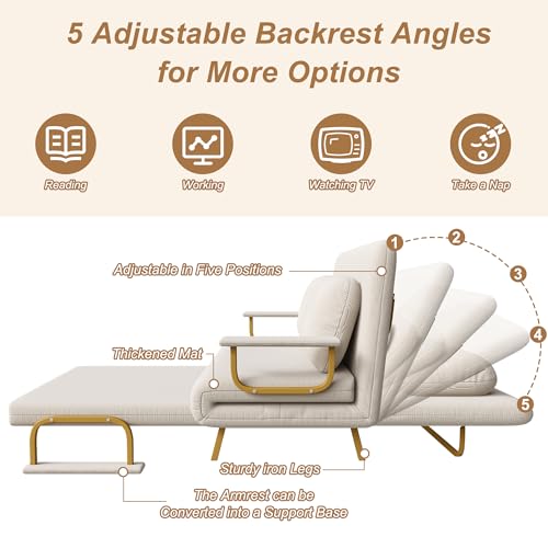 Image of Montary 5-in-1 Folding Sofa Bed for Two 71.6 inch Wide Convertible Chair with 5-Position Adjustable Backrest Pillow, Space-Saving Sleeper for Living Room Bedroom Office,White