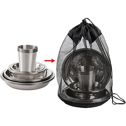 image for TOPZEA Set of 26 Stainless Steel Camping Plates and Bowls, Camping Mes