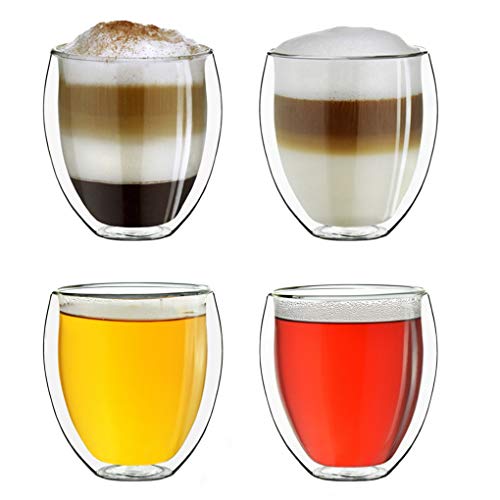 Creano Conjunto de 4 Vidrios Térmico XXL de Doble Pared Bellied, Gran Vidrio Borosilicato Resistente al Calor, Vidrio…