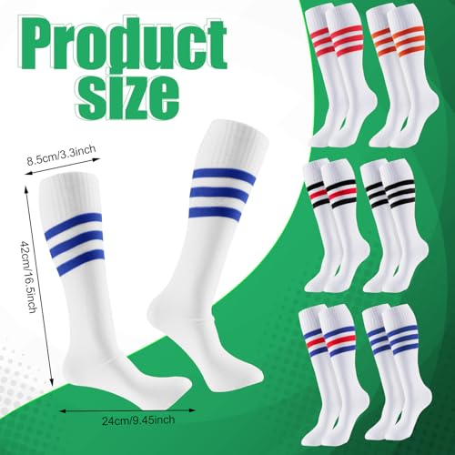 Shihanee 6 Pairs White Knee High Socks Striped Tube Socks Roller Skate Skating Soccer Athletic Sports Long Stockings Leg Warmer Gifts for 7-12 Year Girls Youth Kids Team Teens2