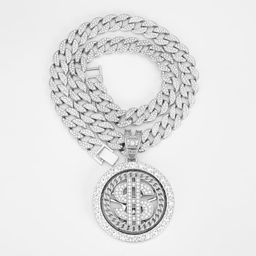 Cuban chain fake necklace hip-hop necklace circular US dollar logo rotatable pendant, Men's and Women's Necklace3
