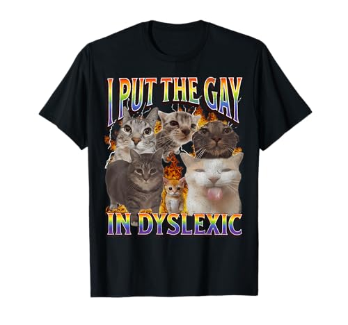 I Put The Gay In Legasthenic Funny Cat Meme Bootleg Funny Retro T-Shirt