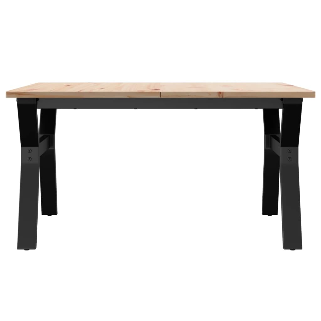 Mesa de centro en Y, 80 x 80 x 45 cm, madera maciza de pino, sin tratar, robusto marco de acero pulverizado, elegante mobiliario de salón, ideal para aperitivos y decoración
