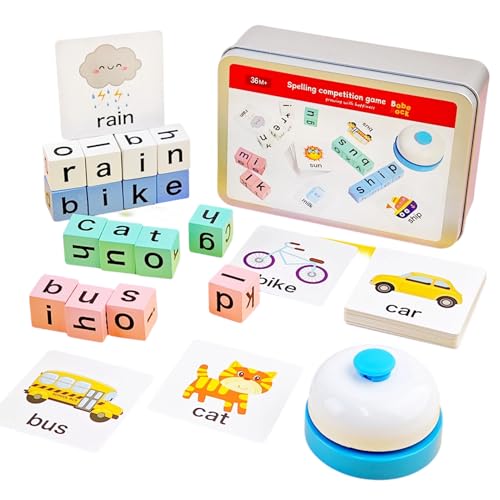 Juegos De Ortografía Para Niños: De Madera Para Preescolar Con Tarjetas Didácticas | Juguete Educativo De Alfabetización Para La Escuela, Guardería, Reunión Familiar A Partir De