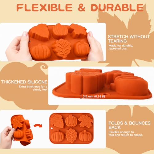 Image of HKNMTT 2Pcs Pumpkin Silicone Molds 6-Cavity Fall Maple Leaf Silicone Molds