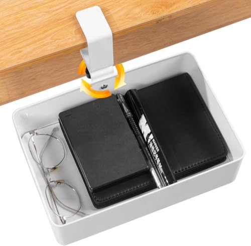 QeMiyg テーブル下収納ラック 360度回転 デスク下引き出し 小物整理 クランプ式 磁石吸着 多機能収納 天板0.5?5cm設置 スチール製 耐久性クッションパッド ブラック 2個 (1個,ホワイト)
