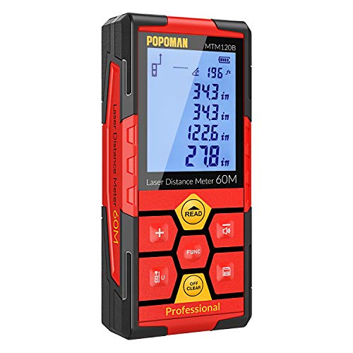 Laser Measure, 196Ft USB Rechargeable POPOMAN Laser Distance Meters with Electronic Angle Sensor, Mute Function, Measure Distance, Area and Volume, Pythagoras - MTM120B