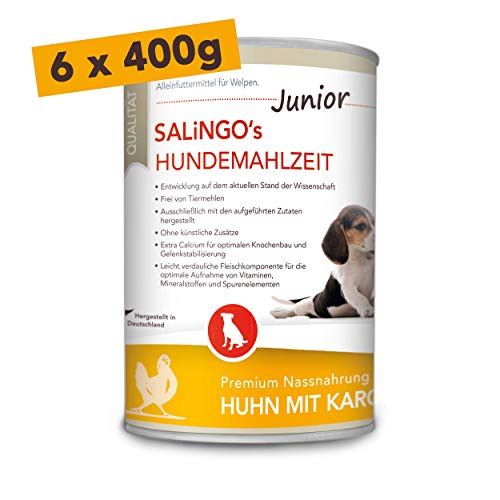 SALiNGO Hundefutter für Welpen, nass, Huhn mit Karotte und Calcium (6x400g)
