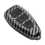 SK CUSTOM Key Fob Case Compatible with Ford C-MAX Escape Fiesta Focus RS Fusion 3 Button Keyless Entry Remote Carbon Fiber Pattern ABS Black Silicone Cover