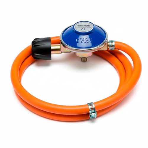 CABLEPELADO - Kit Completo Butano para Bombona Camping | Regulador 28mbar Homologado, Tubo de Goma 1.5m y Abrazaderas | Para Cocinas, Barbacoas y Calentadores