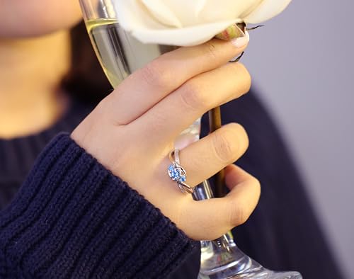 AndreAngel Three-Stone Natural Blue Topaz Gems Engagement Ring for Women 0.5 Carats 5 mm Diameter Solid Sterling Silver 925, Rhodium-Platinum Plated (7)3